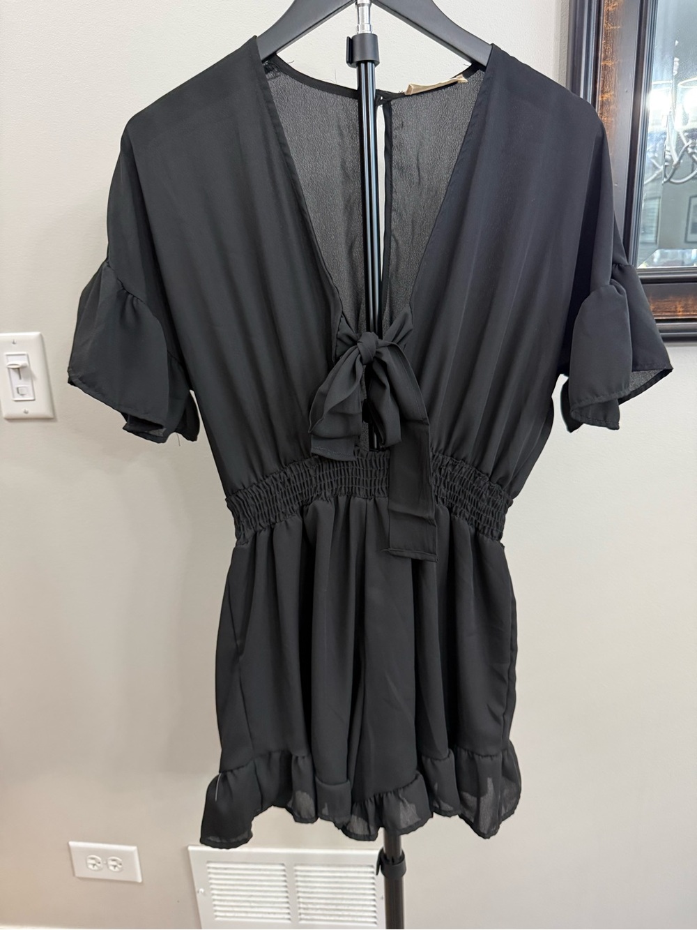 Altar'd State Black Tie-Front Ruffle Dress with Shorts